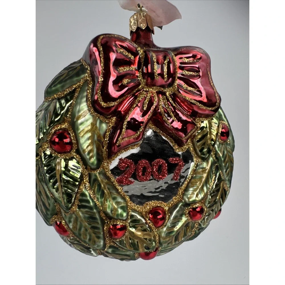 Christopher Radko 2007 Holiday‎ Wreath Glass Ornament Made in Poland  10415071